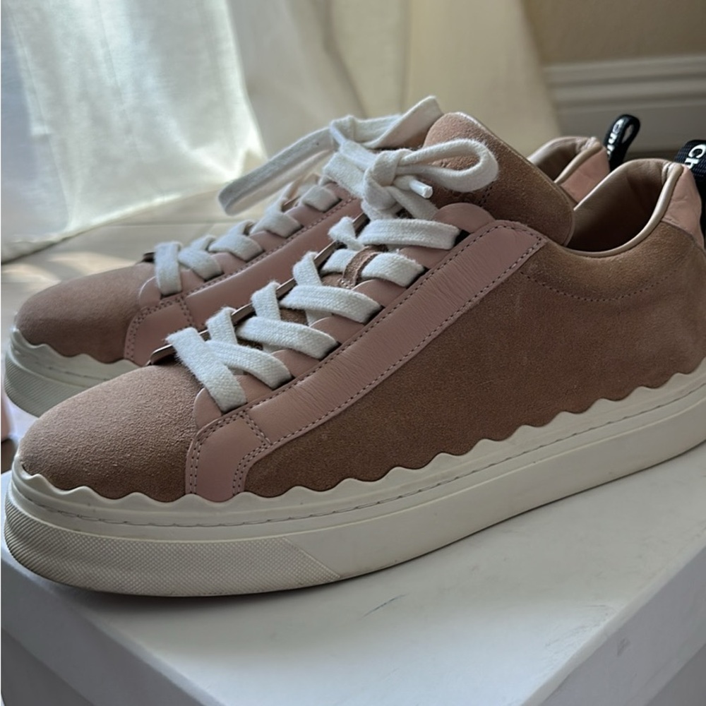 Chloe Pink and White Scalloped Sneakers